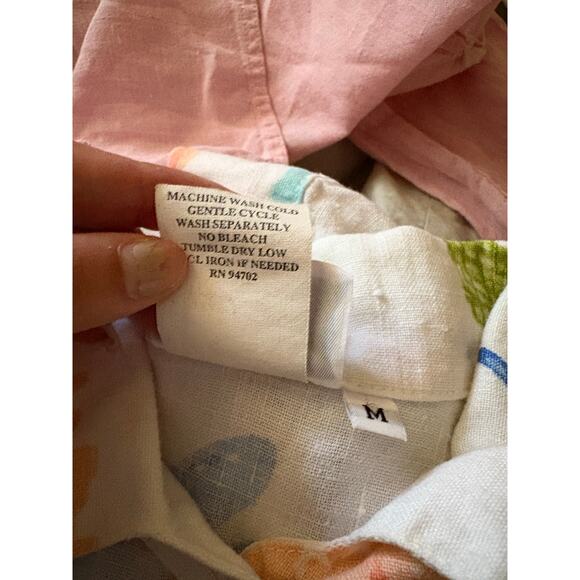 Hot Cotton by Marc Ware 100% Linen Floral Button Down Shirt M Pastel Spring Top - Picture 6 of 6